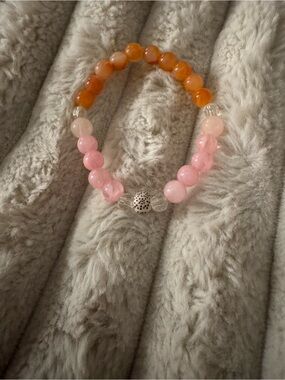 Handmade Pink and Orange Beaded Stretch Bracelet